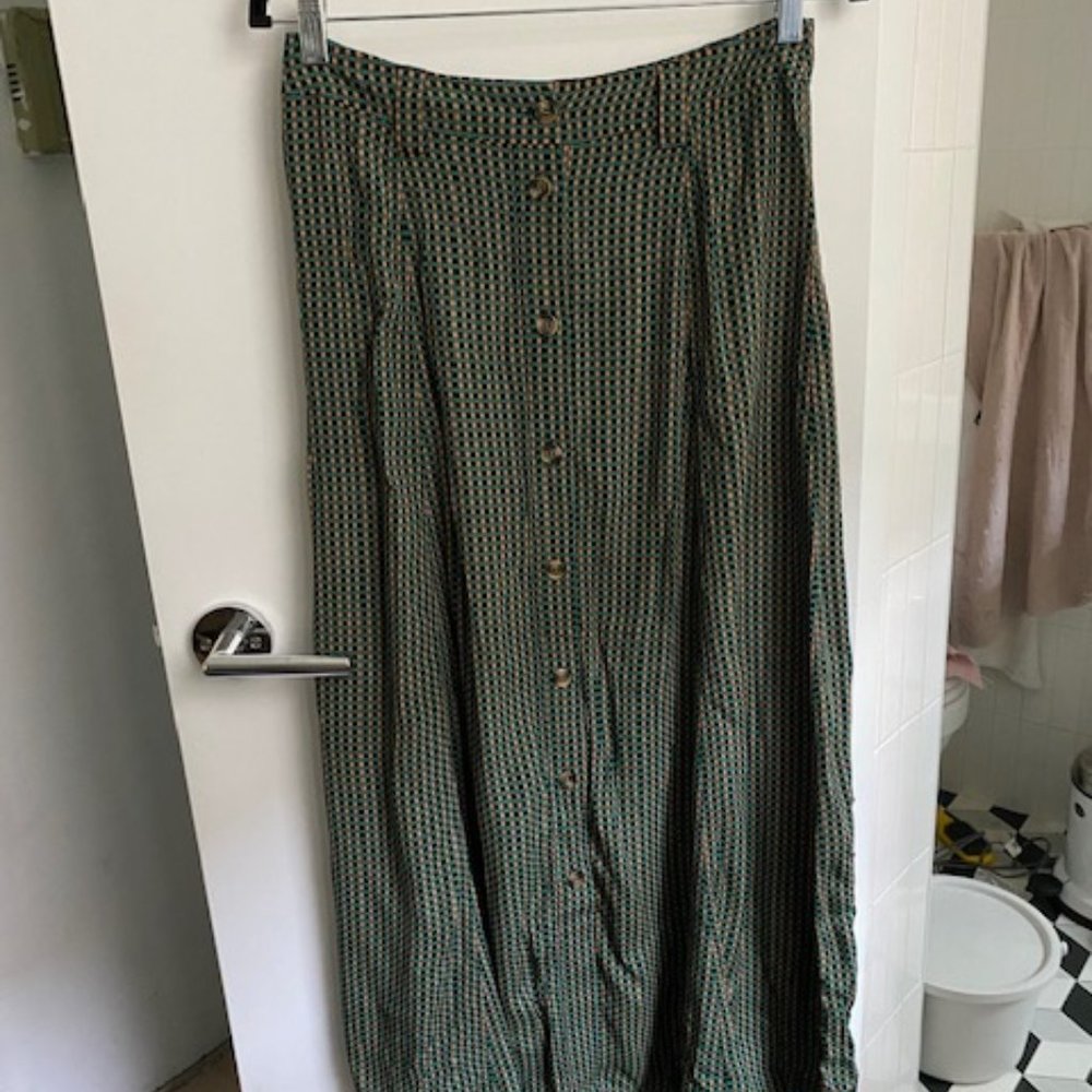 Ganni NWT green beige check plaid skirt Size 38 6